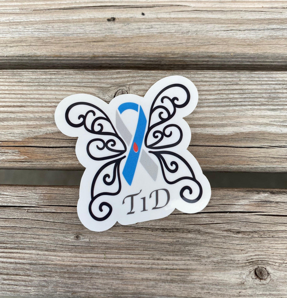 T1D Awareness Sticker, T1D Butterfly Sticker, Type 1 Diabetes Sticker, T1D Awareness Ribbon Sticker w Blood Drop, Planner Stickers, Journal - The Useless Pancreas