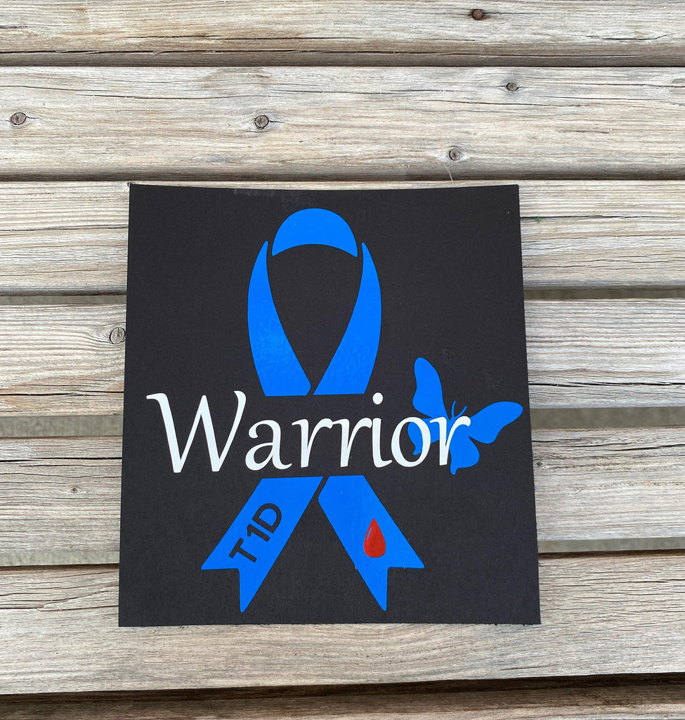 T1D Warrior Ribbon Car Vinyl Decal, Type 1 Diabetes Warrior Ribbon Decal, Awareness Ribbon Car Decal, Type One Decal, Blood Drop Decal, T1D - The Useless Pancreas