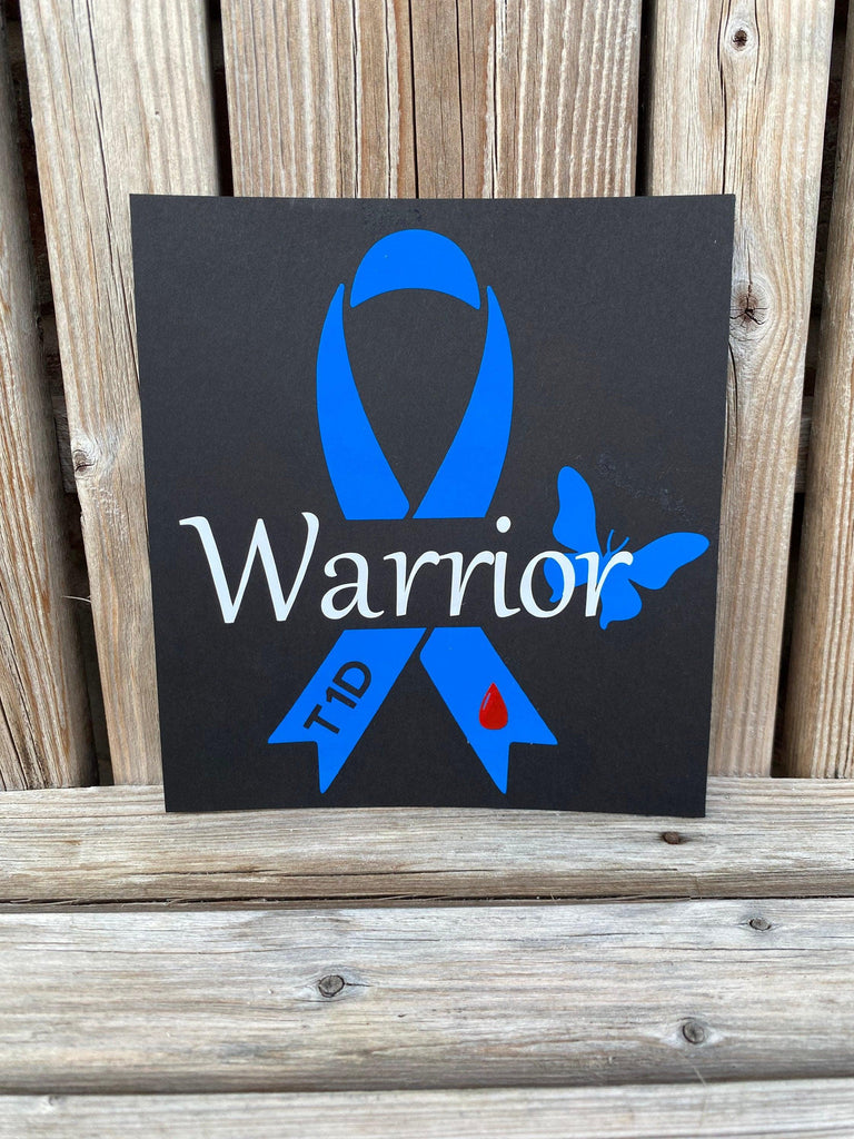 T1D Warrior Ribbon Car Vinyl Decal, Type 1 Diabetes Warrior Ribbon Decal, Awareness Ribbon Car Decal, Type One Decal, Blood Drop Decal, T1D - The Useless Pancreas