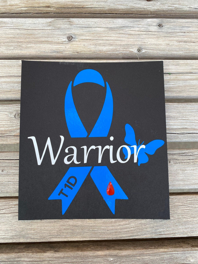 T1D Warrior Ribbon Car Vinyl Decal, Type 1 Diabetes Warrior Ribbon Decal, Awareness Ribbon Car Decal, Type One Decal, Blood Drop Decal, T1D - The Useless Pancreas