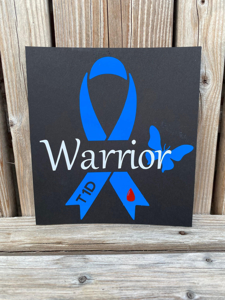 T1D Warrior Ribbon Car Vinyl Decal, Type 1 Diabetes Warrior Ribbon Decal, Awareness Ribbon Car Decal, Type One Decal, Blood Drop Decal, T1D - The Useless Pancreas
