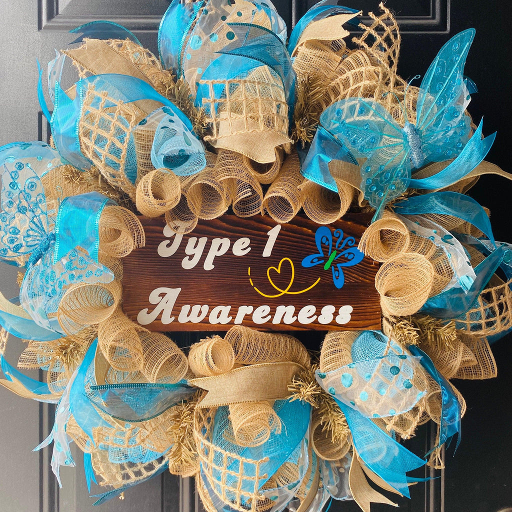 Type 1 Awareness Wreath, T1D Awareness Wreath, Diabetes Door Decor, Type Onederful Wreath, Diaversary Gift, Butterfly Awareness Wreath, Warr - The Useless Pancreas