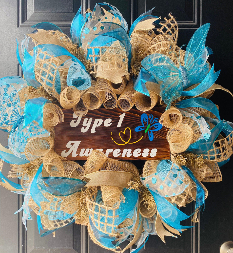 Type 1 Awareness Wreath, T1D Awareness Wreath, Diabetes Door Decor, Type Onederful Wreath, Diaversary Gift, Butterfly Awareness Wreath, Warr - The Useless Pancreas