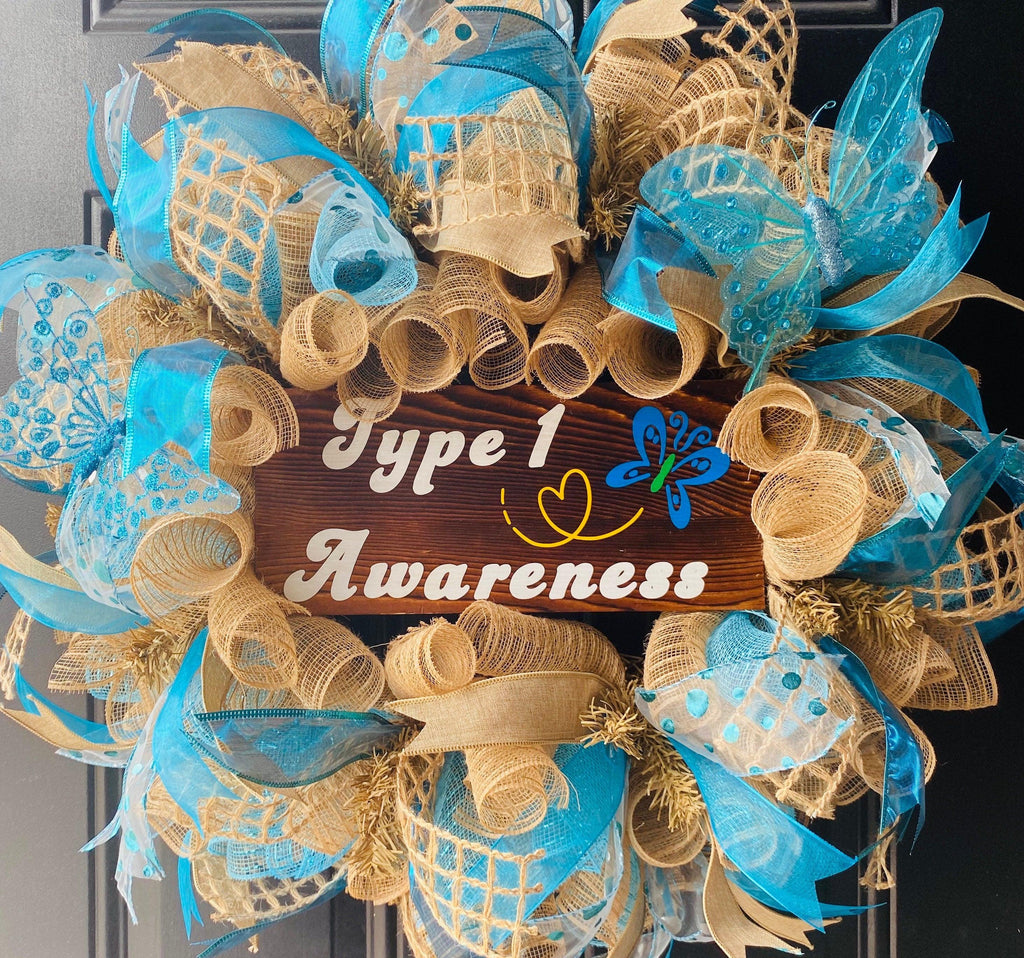 Type 1 Awareness Wreath, T1D Awareness Wreath, Diabetes Door Decor, Type Onederful Wreath, Diaversary Gift, Butterfly Awareness Wreath, Warr - The Useless Pancreas