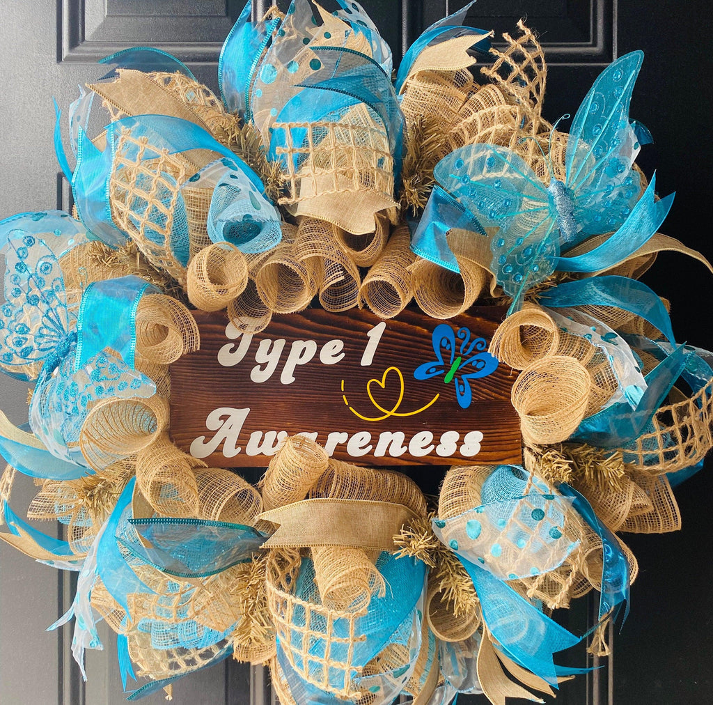 Type 1 Awareness Wreath, T1D Awareness Wreath, Diabetes Door Decor, Type Onederful Wreath, Diaversary Gift, Butterfly Awareness Wreath, Warr - The Useless Pancreas