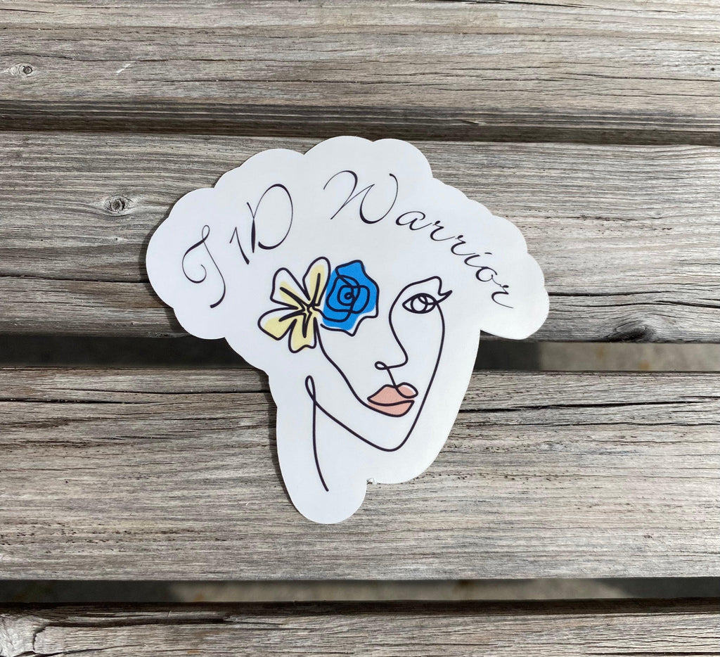 T1D Boho Warrior sticker with blue flower. Elegant laptop stickers. - The Useless Pancreas