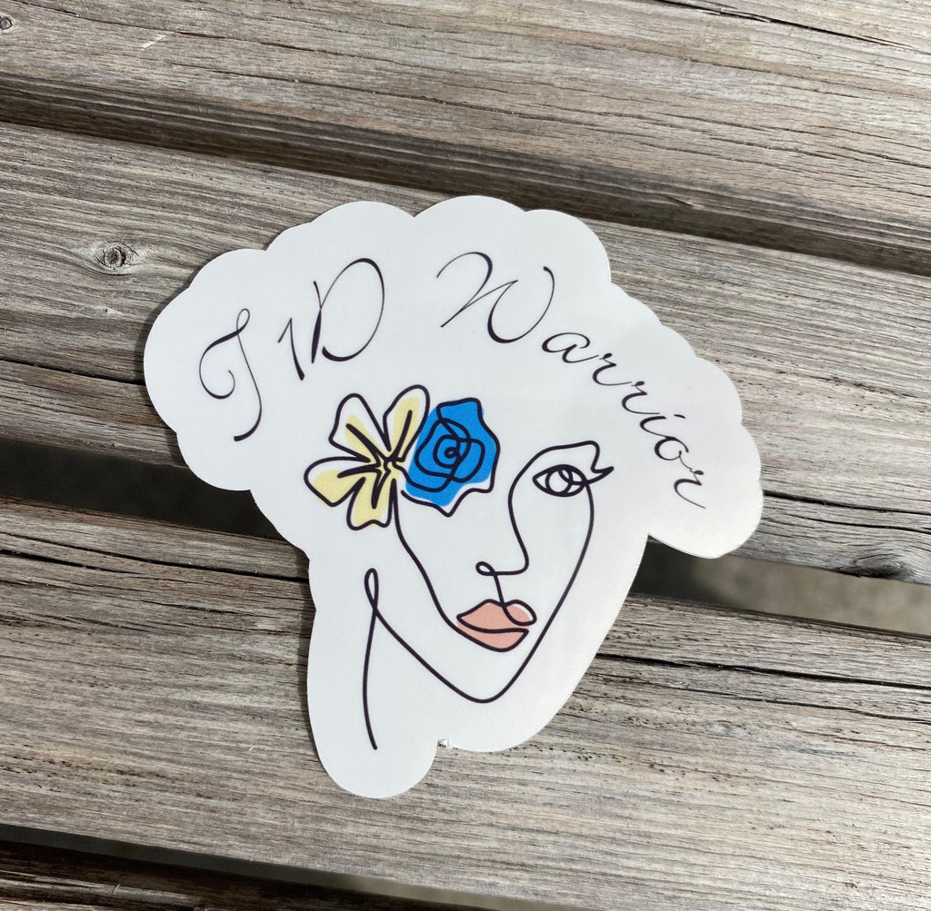 T1D Boho Warrior sticker with blue flower. Elegant laptop stickers. - The Useless Pancreas
