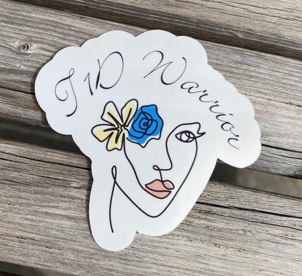 T1D Boho Warrior sticker with blue flower. Elegant laptop stickers. - The Useless Pancreas