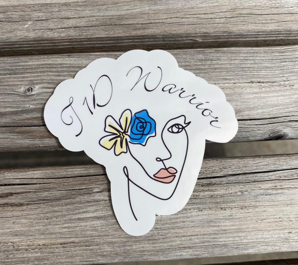 T1D Boho Warrior sticker with blue flower. Elegant laptop stickers. - The Useless Pancreas
