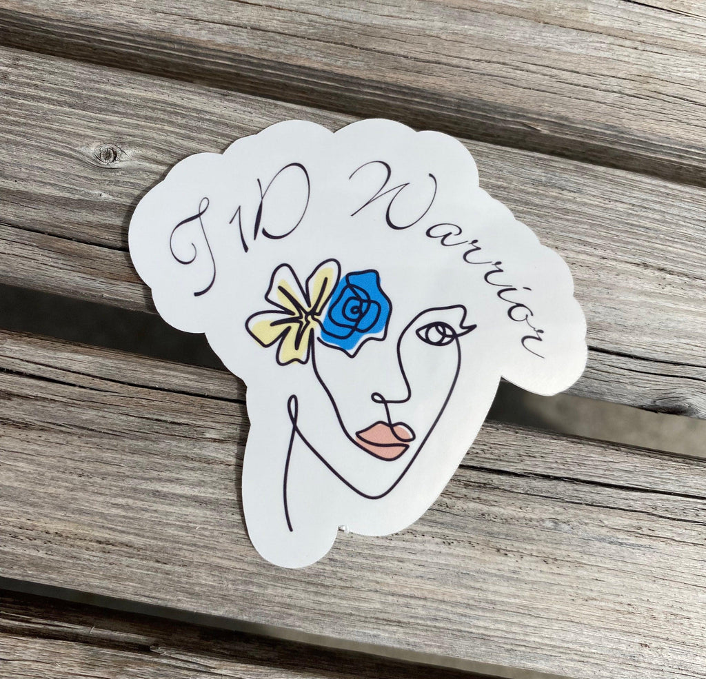 T1D Boho Warrior sticker with blue flower. Elegant laptop stickers. - The Useless Pancreas