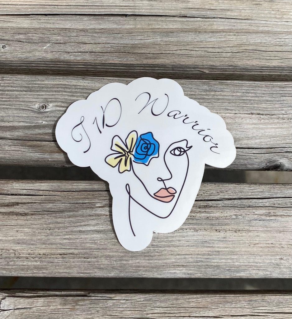 T1D Boho Warrior sticker with blue flower. Elegant laptop stickers. - The Useless Pancreas