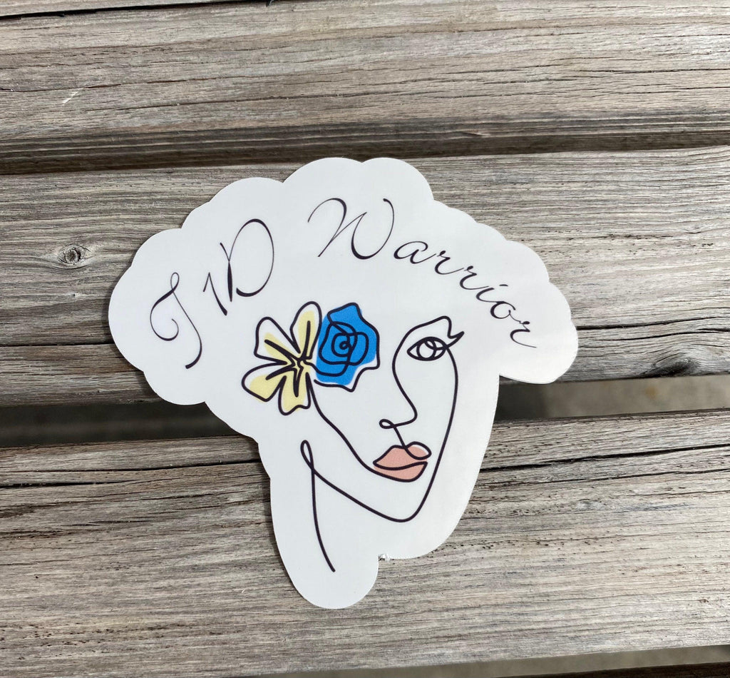 T1D Boho Warrior sticker with blue flower. Elegant laptop stickers. - The Useless Pancreas