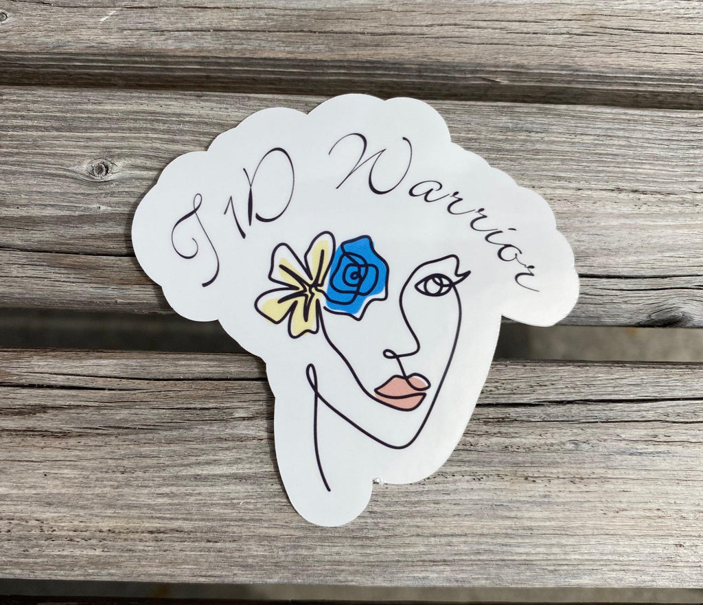 T1D Boho Warrior sticker with blue flower. Elegant laptop stickers. - The Useless Pancreas