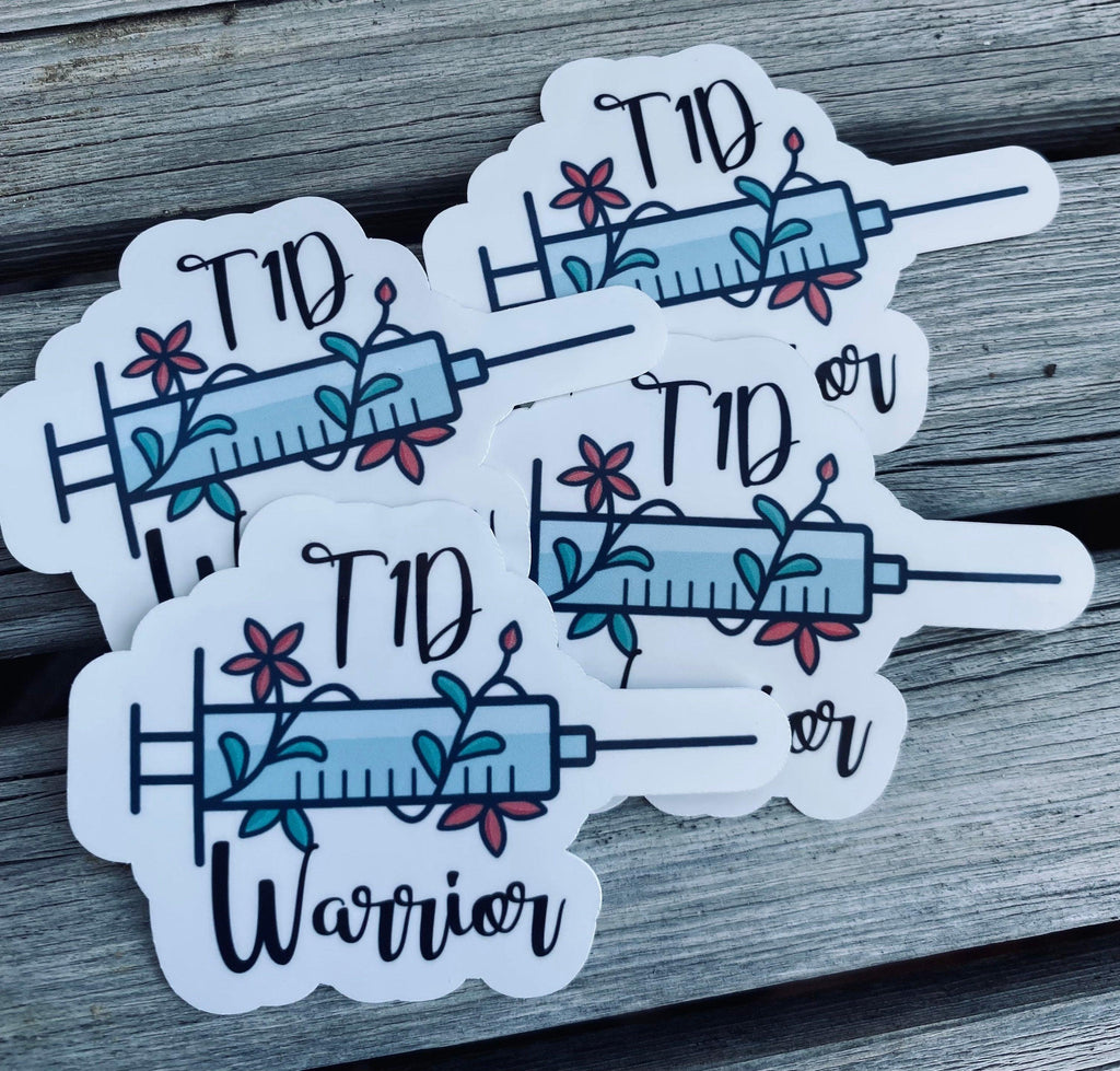 T1D|T2D Warrior Sticker with Rock N Roll Inspired Insulin Needle. Diabetic Stickers. - The Useless Pancreas