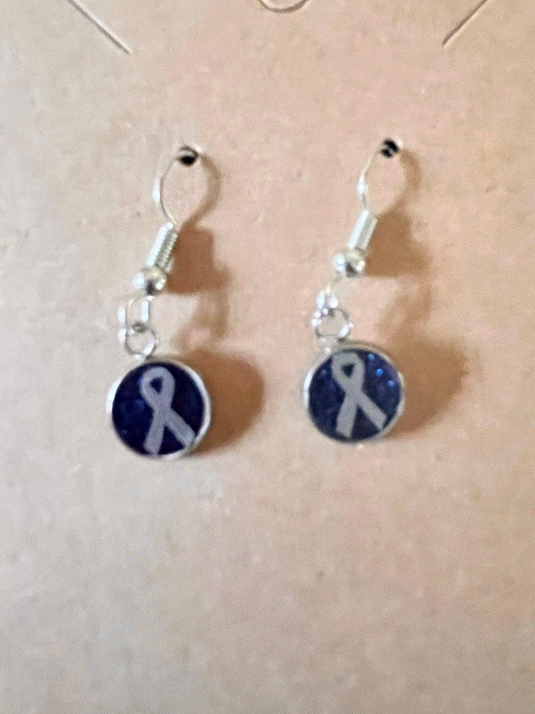 Type 1 Diabetes awareness ribbon dangle drop earrings - The Useless Pancreas