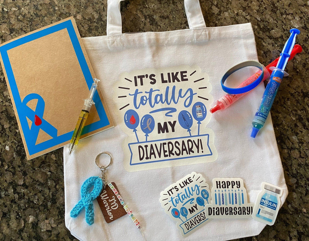 Happy Diaversary Gift Bag Set| Diabetes Tote Bag Gift Set| Type 1 Diaversary - The Useless Pancreas
