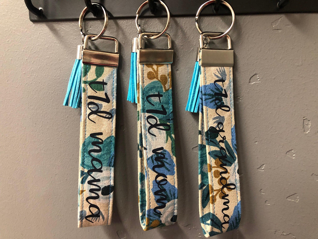 Rifle Paper Co. Garden Party Blue Canvas T1D Keychain, Diabetes Wristlet - The Useless Pancreas