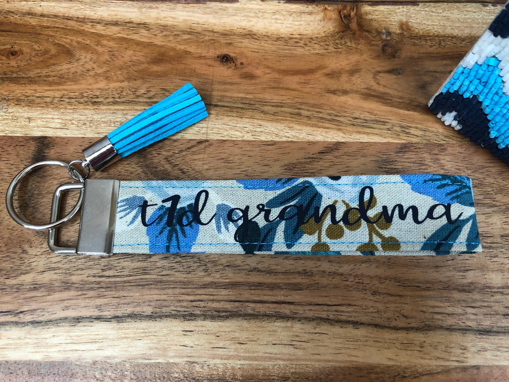Rifle Paper Co. Garden Party Blue Canvas T1D Keychain, Diabetes Wristlet - The Useless Pancreas