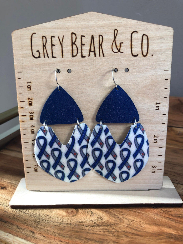 Diabetes Awareness Dangle Earrings, Diabetes ribbon fine glitter faux leather earrings - The Useless Pancreas