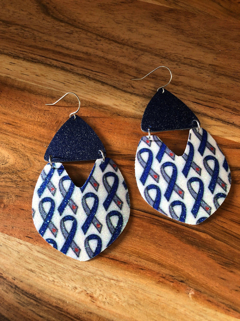 Diabetes Awareness Dangle Earrings, Diabetes ribbon fine glitter faux leather earrings - The Useless Pancreas