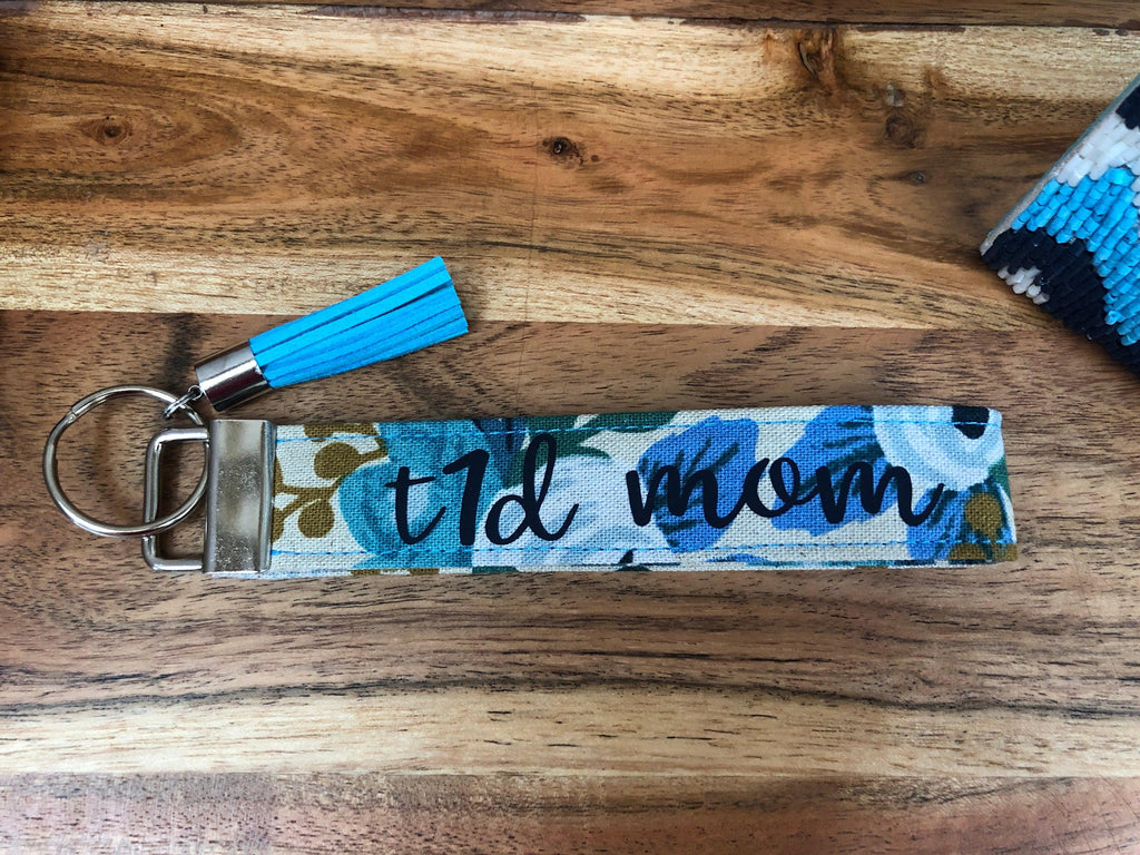 Rifle Paper Co. Garden Party Blue Canvas T1D Keychain, Diabetes Wristlet - The Useless Pancreas