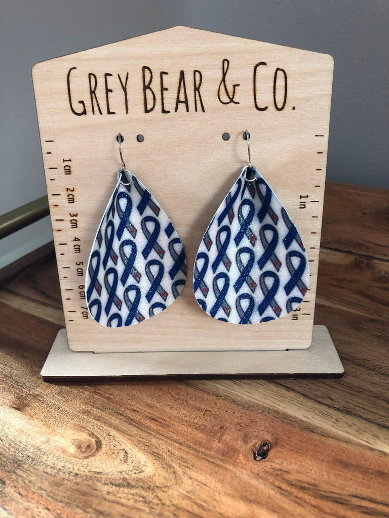 Diabetes Awareness Dangle Earrings, Diabetes Ribbon Pinched Faux Leather Earrings - The Useless Pancreas