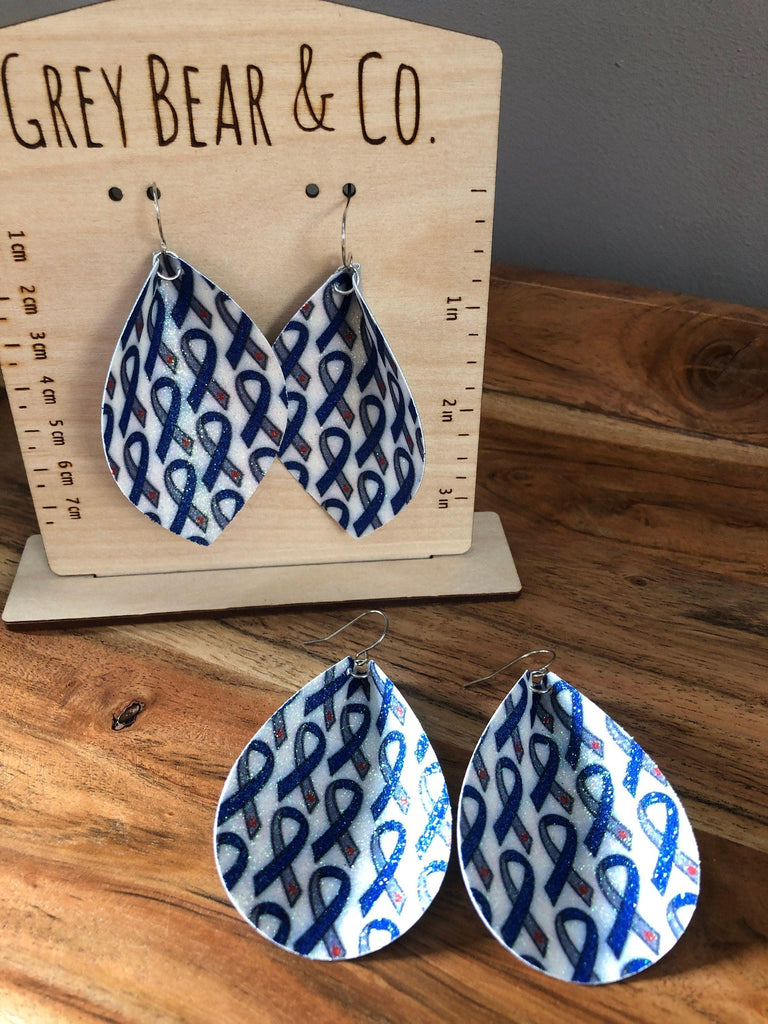 Diabetes Awareness Dangle Earrings, Diabetes Ribbon Pinched Faux Leather Earrings - The Useless Pancreas