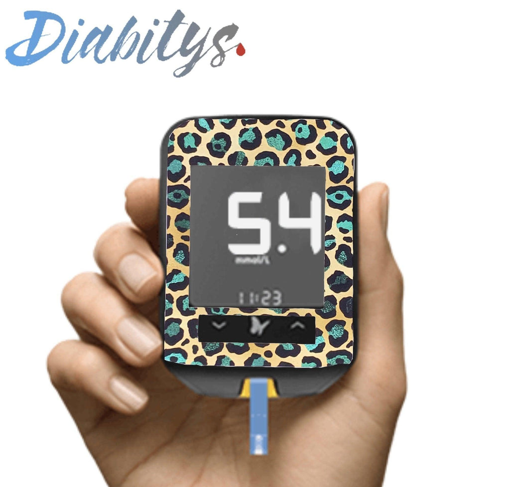 Freestyle Optium Neo Glucose Meter Decal - Gold & Teal Leopard - The Useless Pancreas