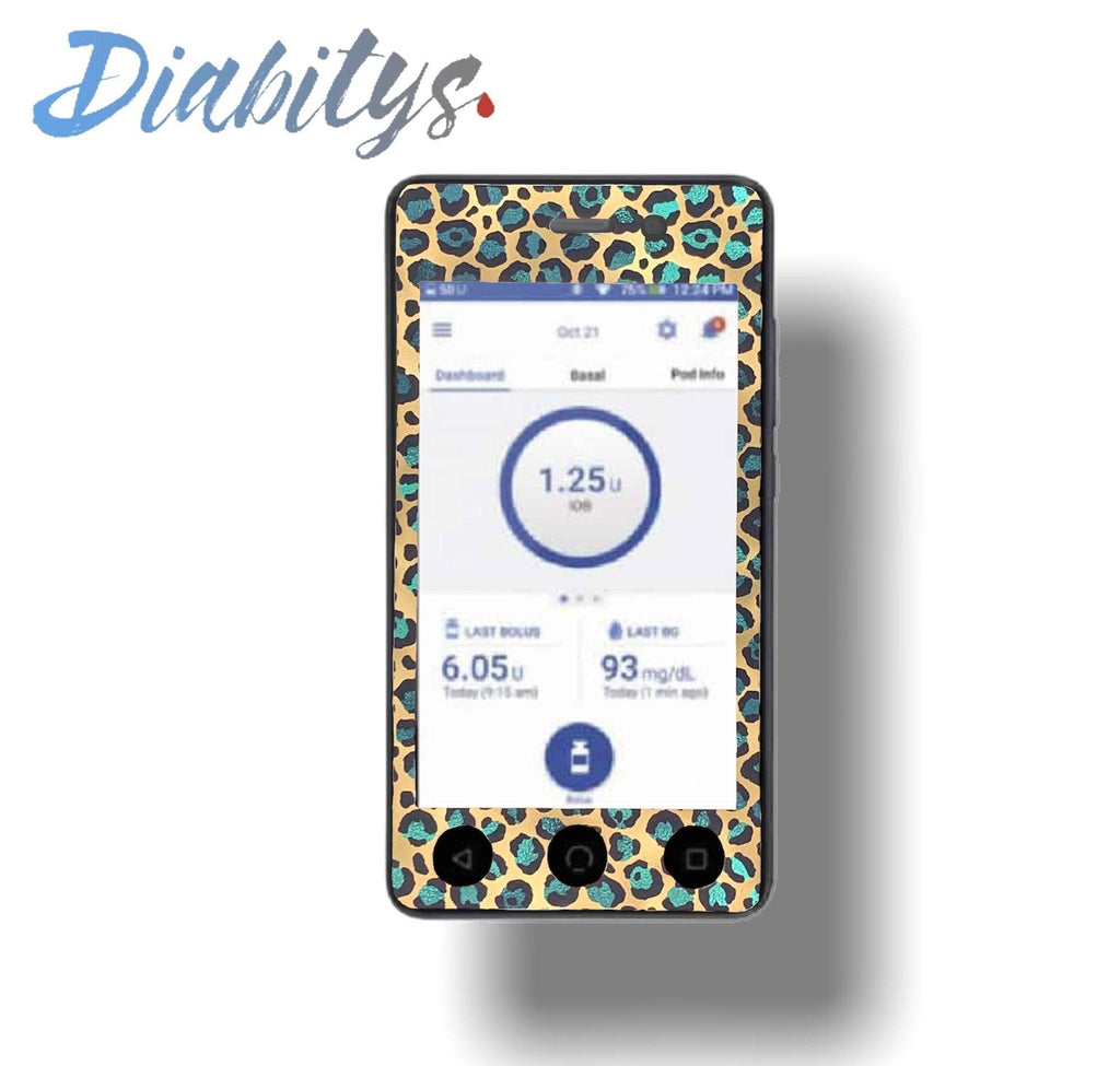 Omnipod Dash PDM Decal - Gold & Teal Leopard - The Useless Pancreas