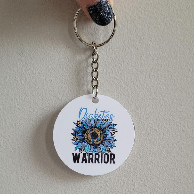 Diabetes warrior blue flower keychain - The Useless Pancreas
