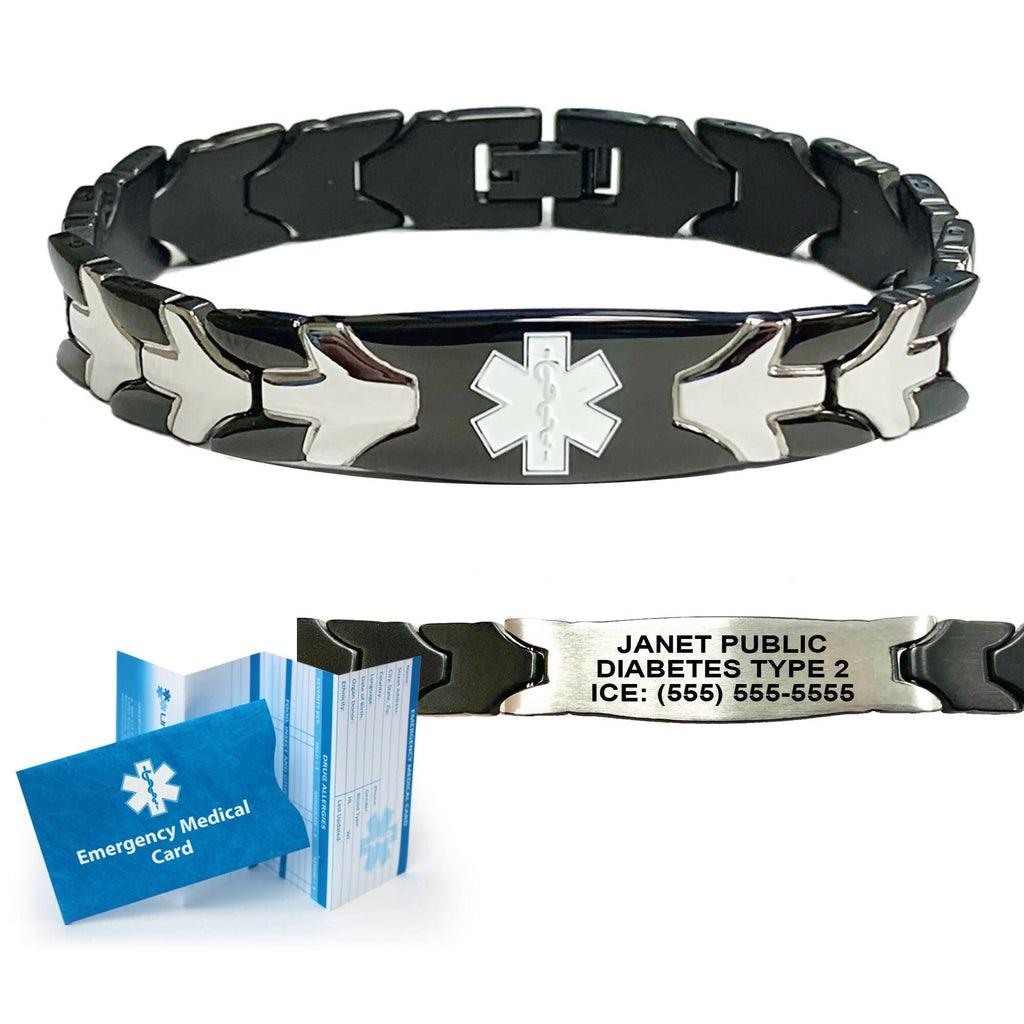 Medical ID Bracelet for Women – -Black/Silver Chevron Arrow - Free Custom Engraving - The Useless Pancreas