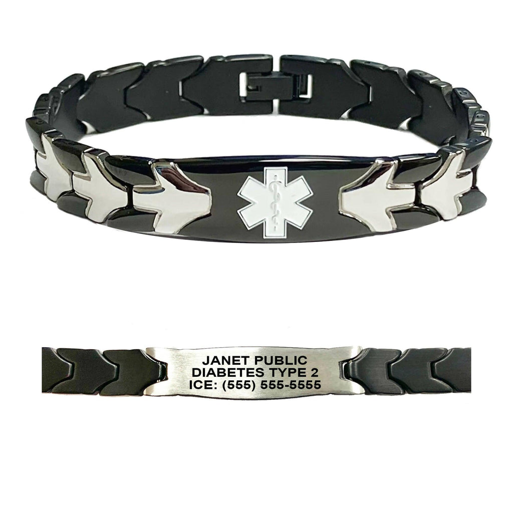 Medical ID Bracelet for Women – -Black/Silver Chevron Arrow - Free Custom Engraving - The Useless Pancreas