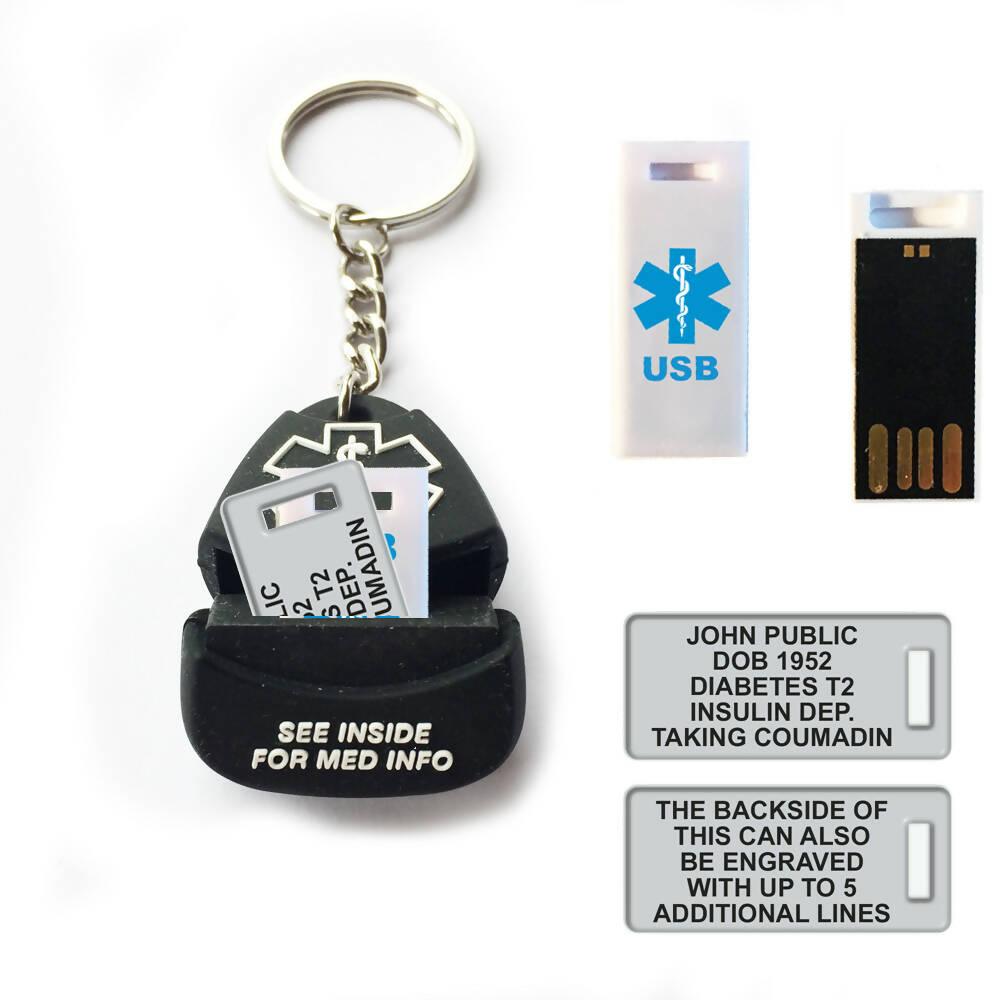 Responder Keychain USB PLUS Medical Alert ID - Engraved - The Useless Pancreas