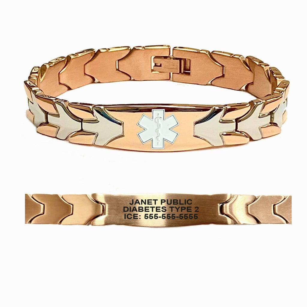 Rose Gold and Silver Chevron Arrow Medical ID Bracelet - Custom Engraved - The Useless Pancreas