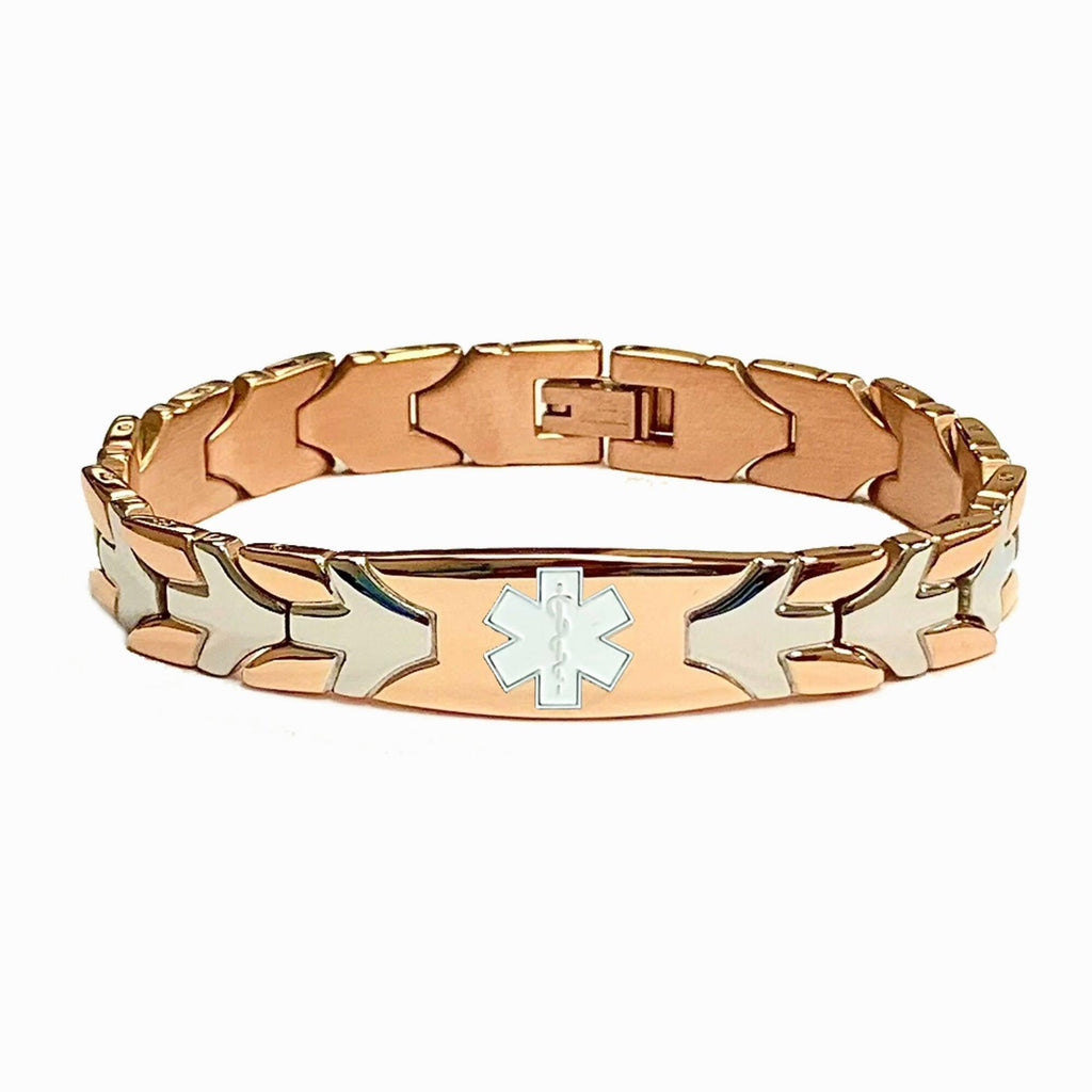 Rose Gold and Silver Chevron Arrow Medical ID Bracelet - Custom Engraved - The Useless Pancreas