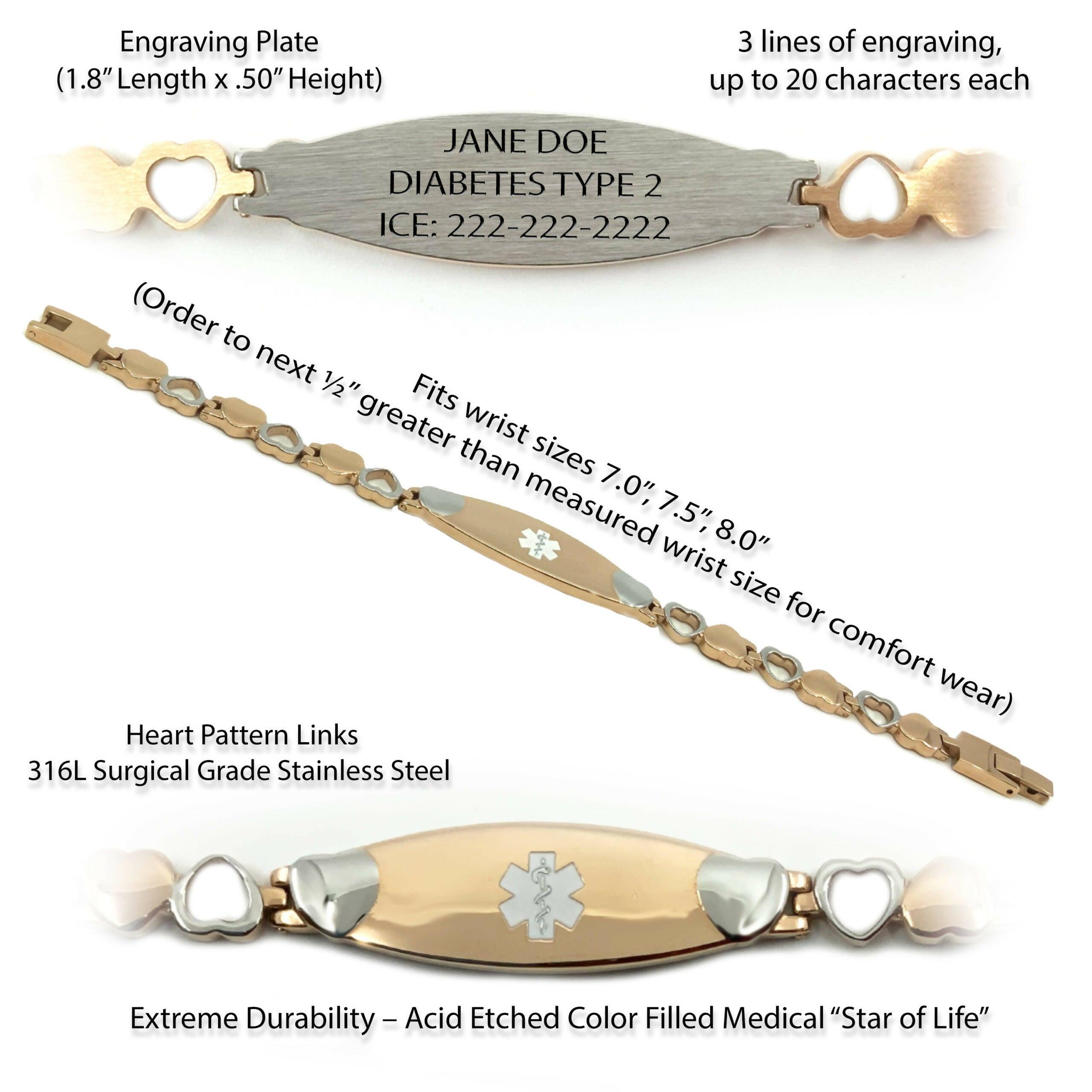 Medical Alert ID Bracelet For Men & Women - Stainless Steel, Free Laser Engraving