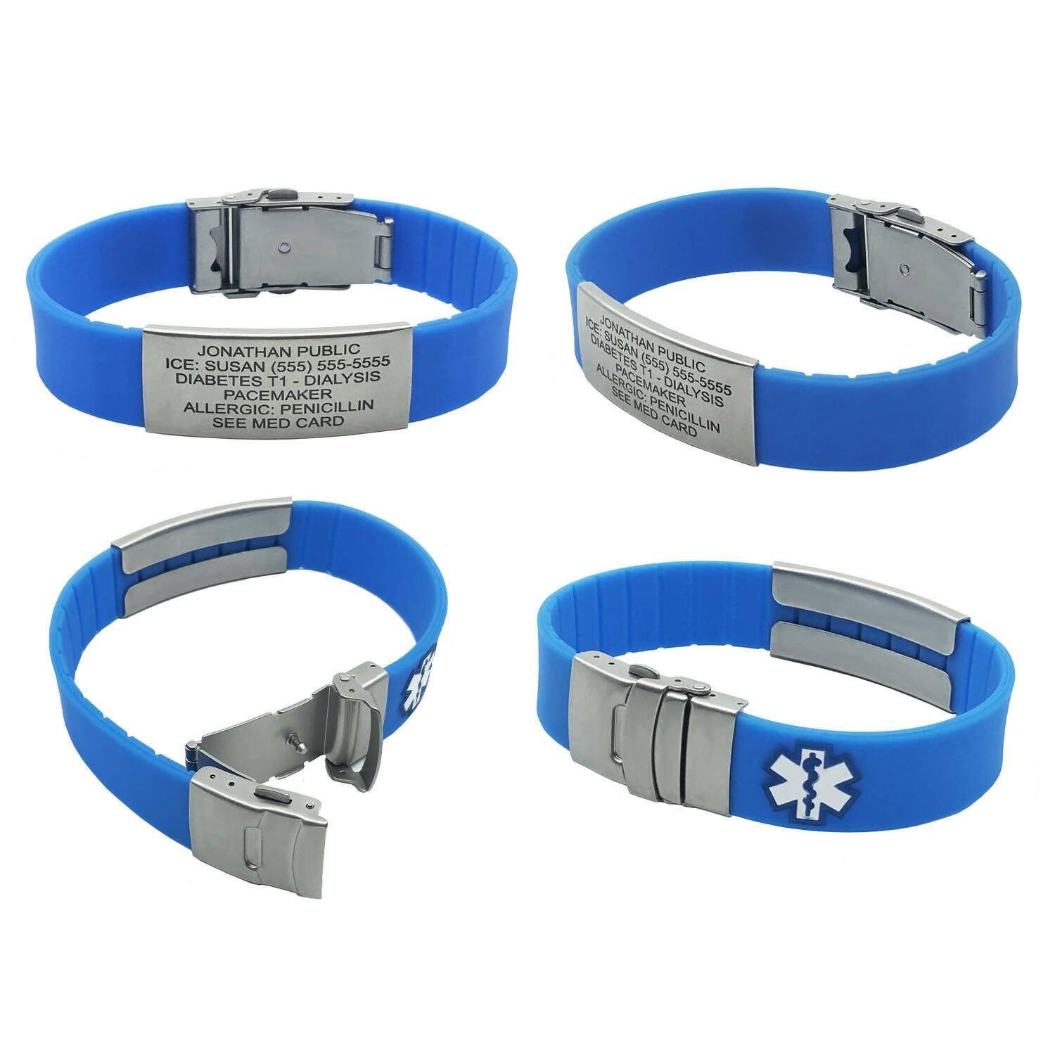 DIABETIC Medical Alert ID Bracelet -USA made, FREE ID Wallet Card,Engraving