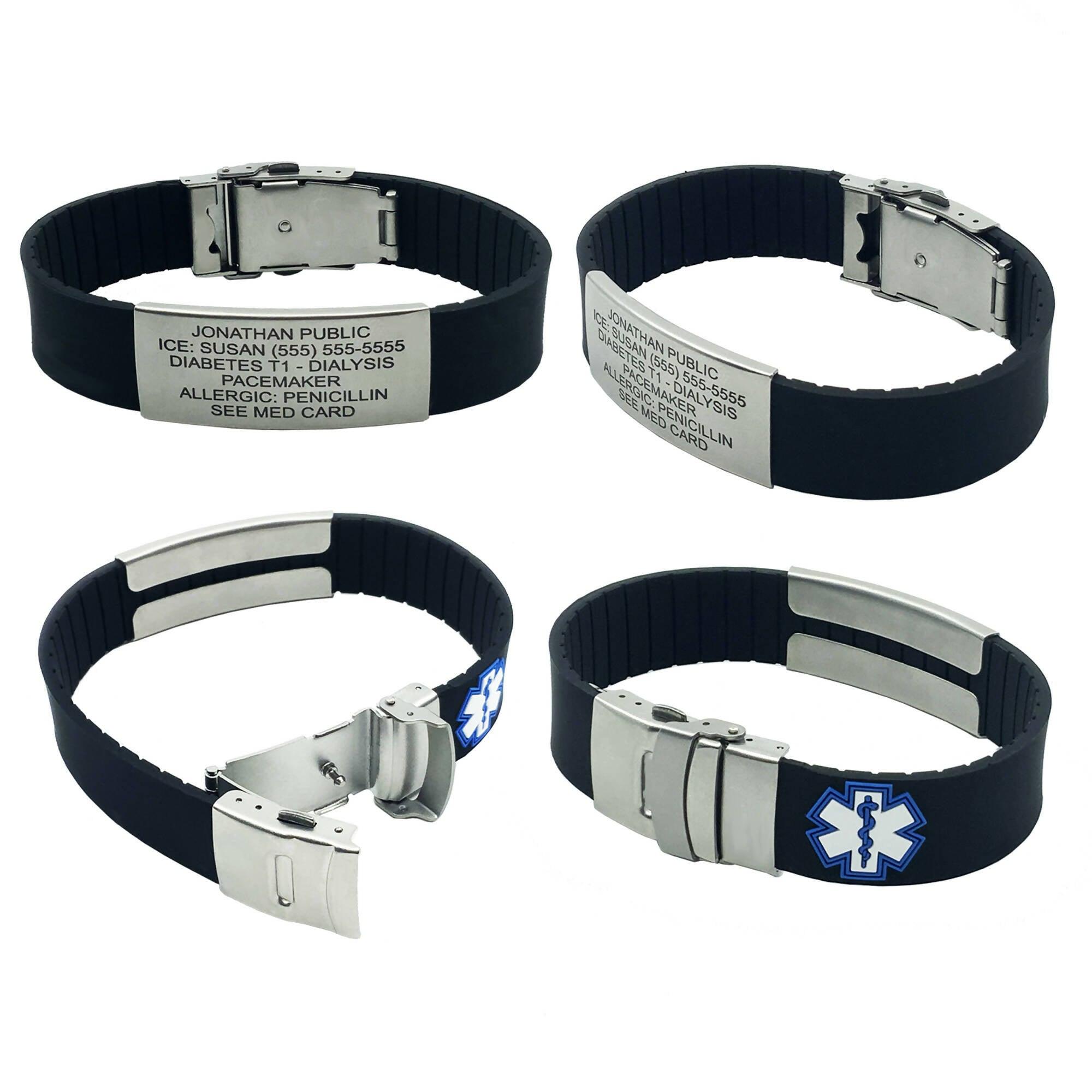 Stainless Steel Box Link Medical Alert ID Bracelet with Translucent Blue  Accents – Universal Medical Data