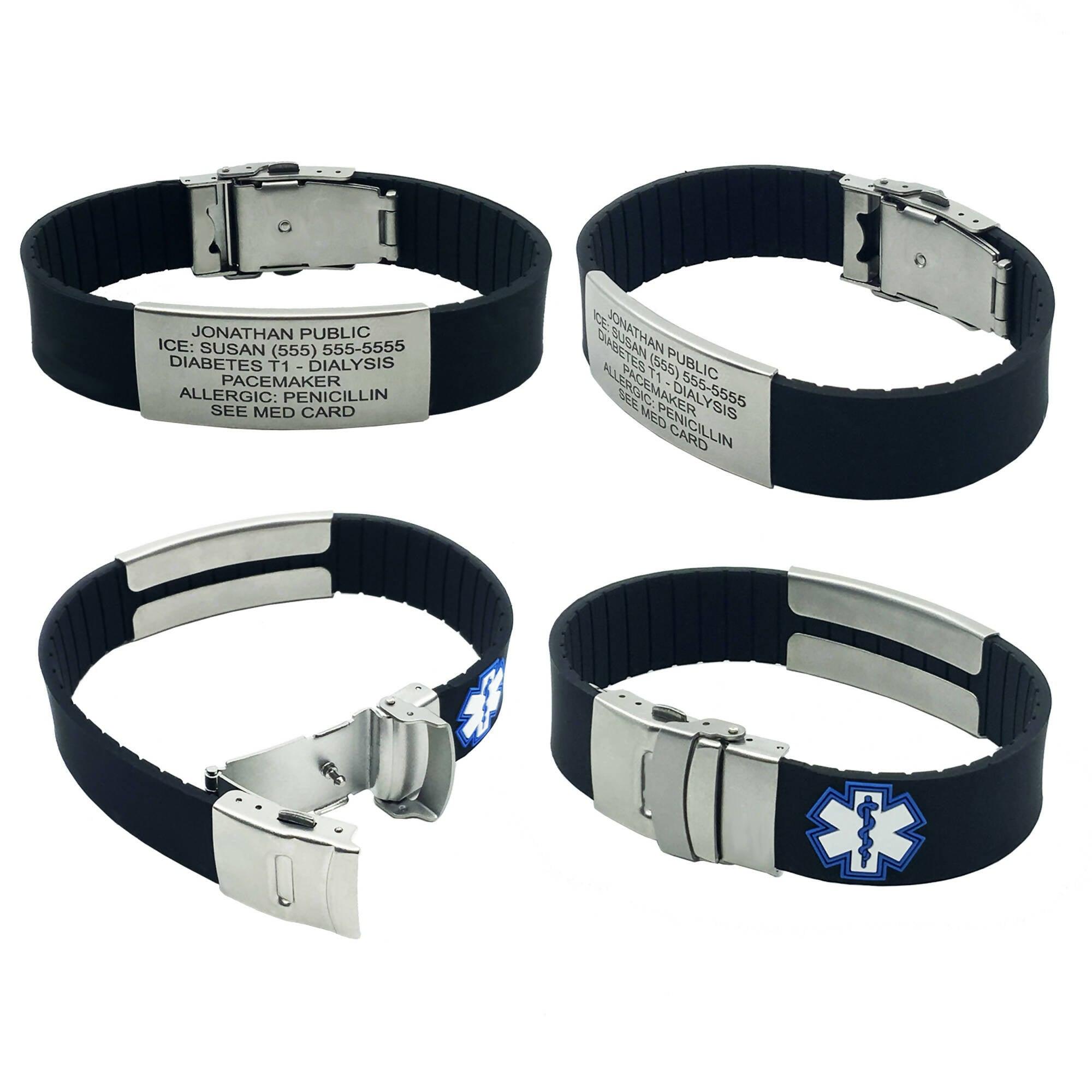 DIABETIC Medical Alert ID Bracelet -USA made, FREE ID Wallet Card,Engraving