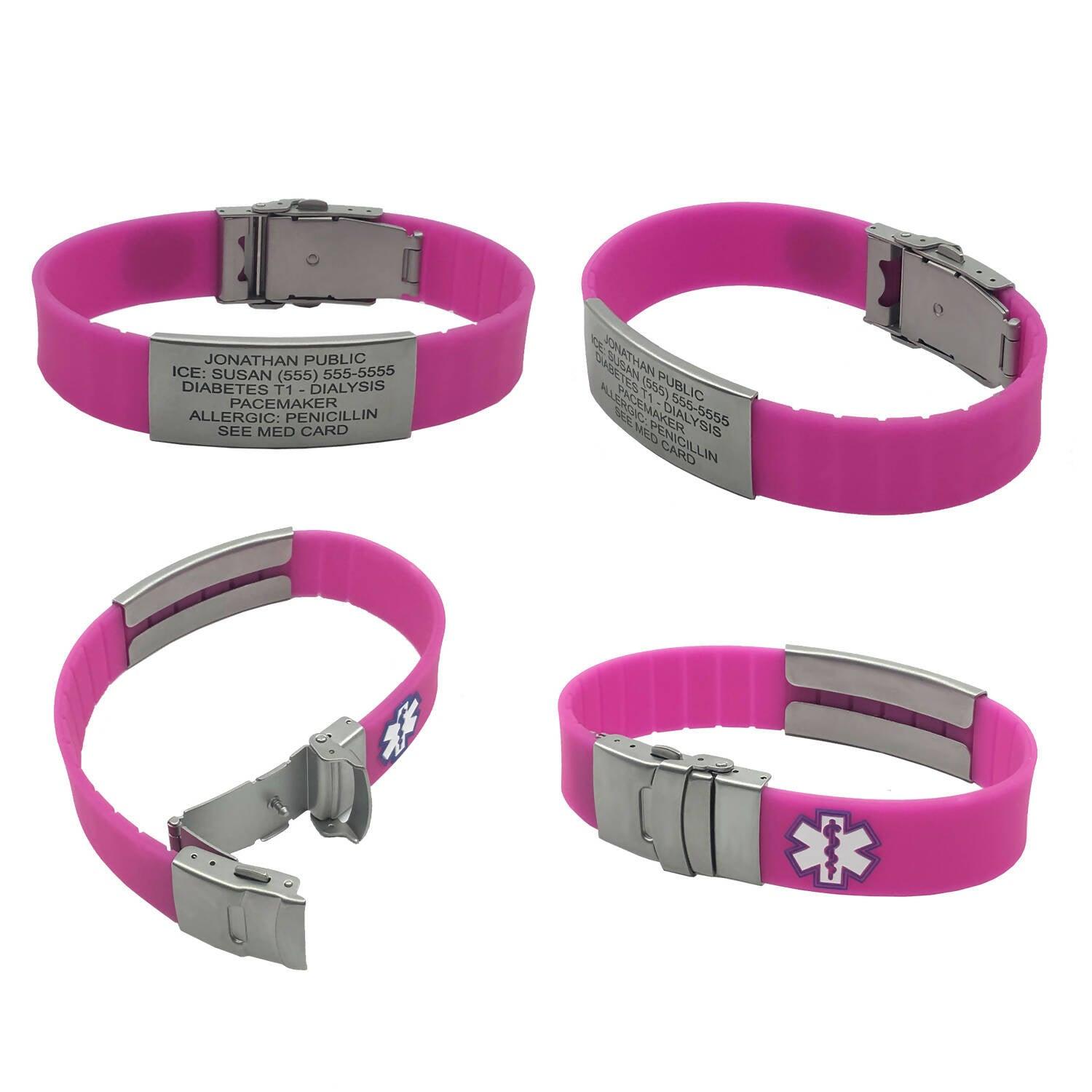Medical Alert Bracelet, Red & White, Silicone Rubber, Double-Sided  Wristband